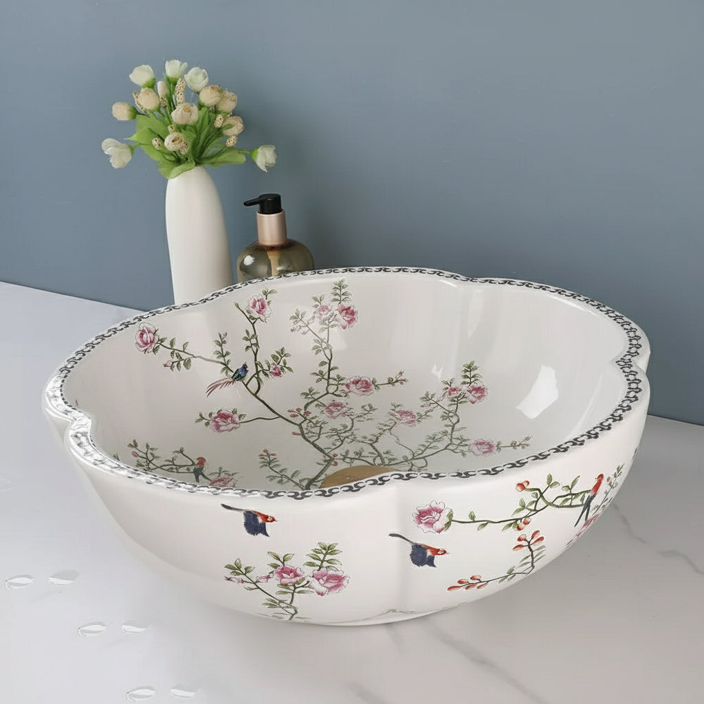 Malvizza Elegante Keramische Waskom – Bloemmotief