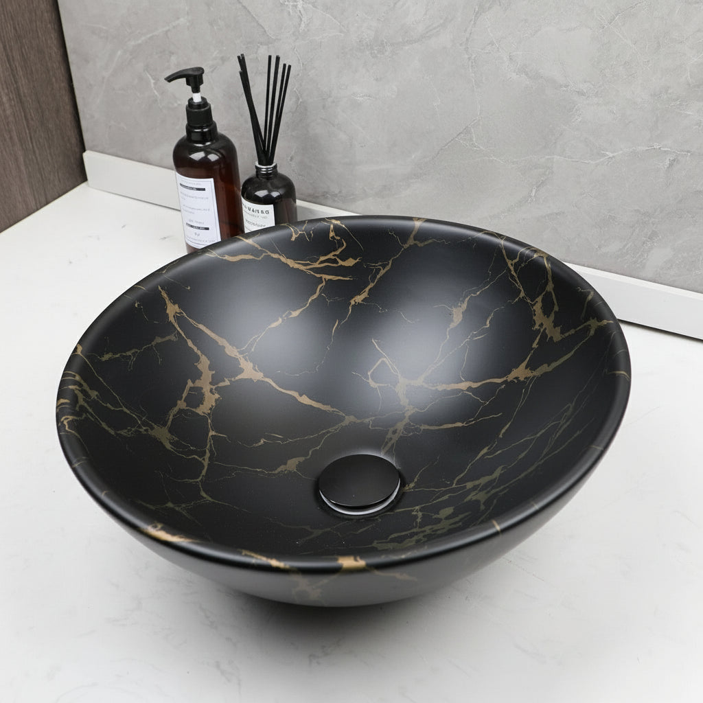 Malvizza Luxe Keramische Waskom – Zwart met Goud