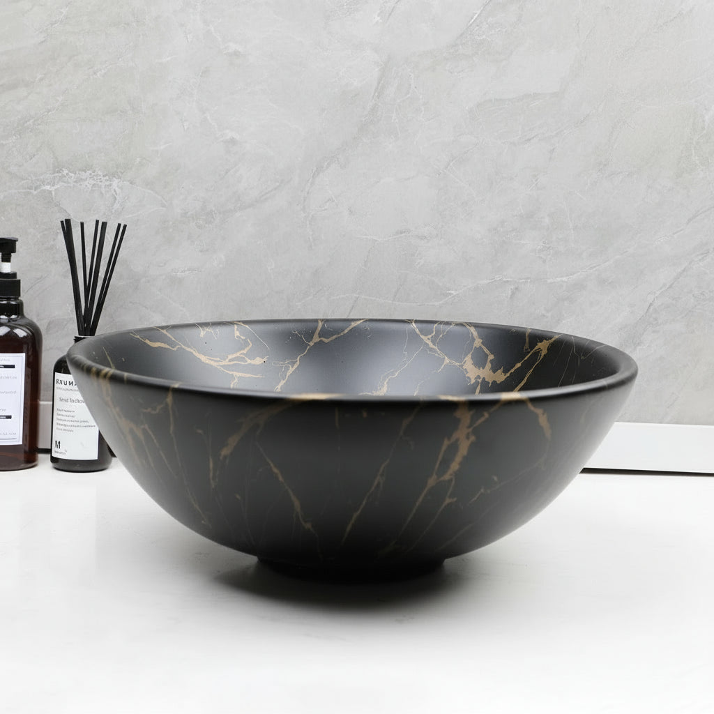 Malvizza Luxe Keramische Waskom – Zwart met Goud