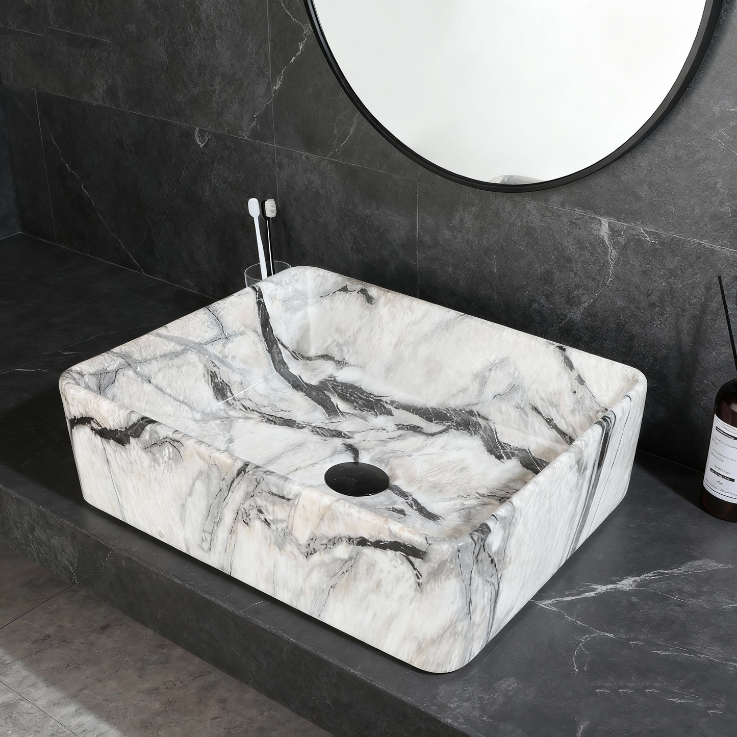 Malvizza keramische waskom in marmerlook – rechthoekig