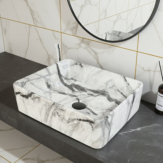 Malvizza keramische waskom in marmerlook – rechthoekig