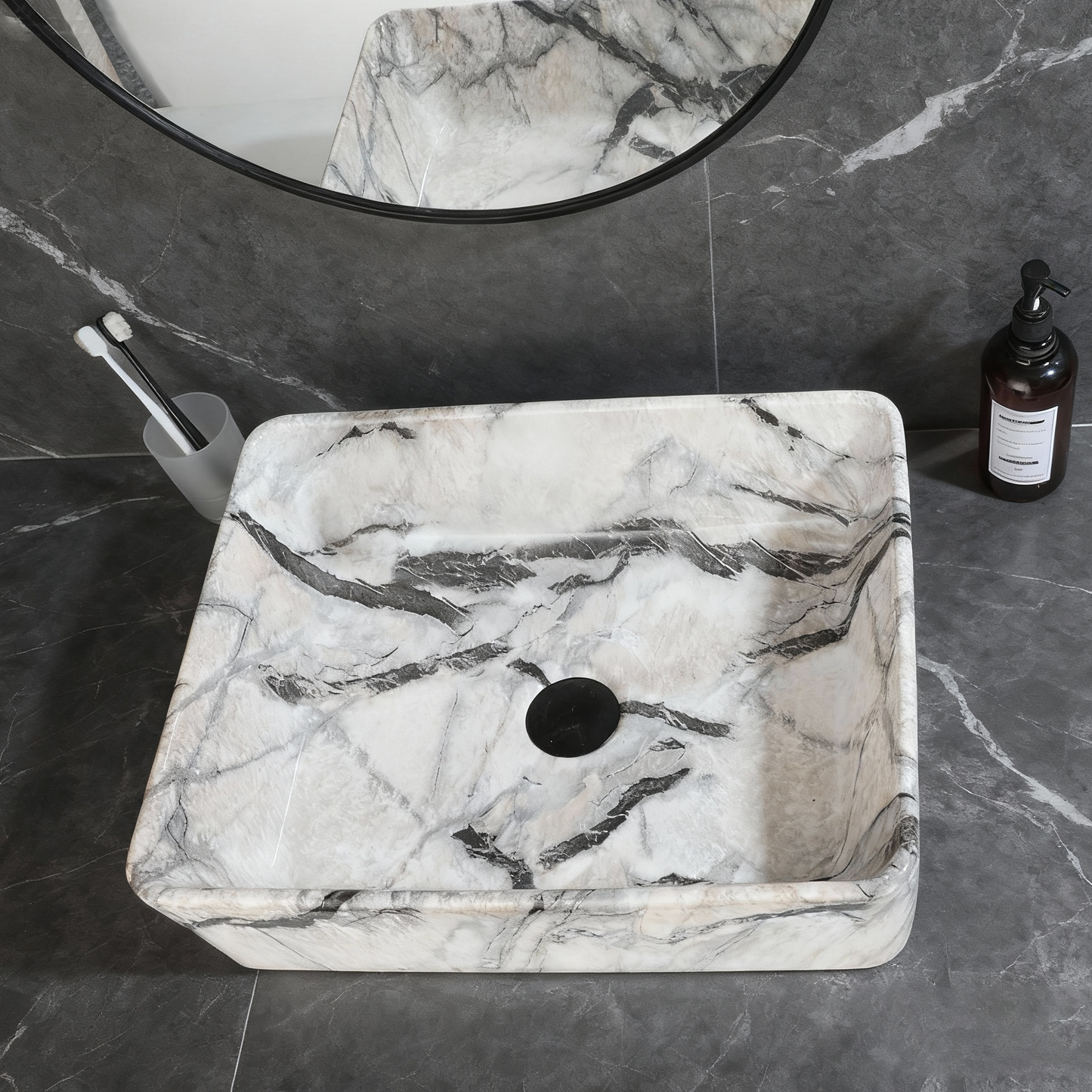 Malvizza keramische waskom in marmerlook – rechthoekig