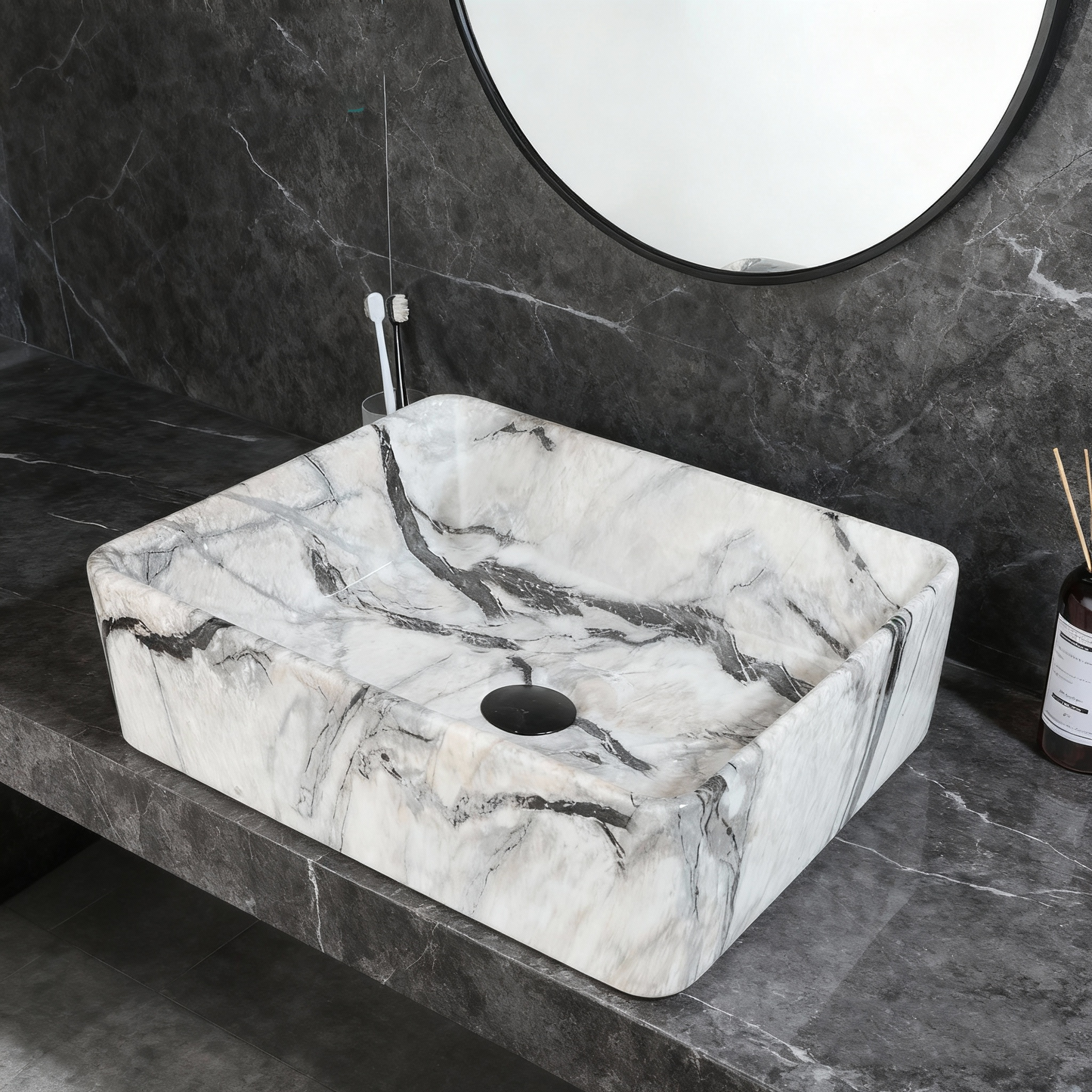 Malvizza keramische waskom in marmerlook – rechthoekig