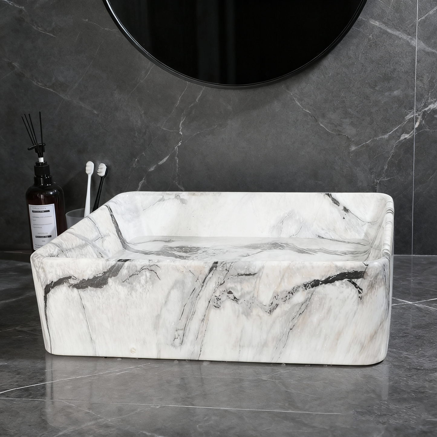 Malvizza keramische waskom in marmerlook – rechthoekig