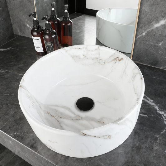 Malvizza Luxe Keramische Waskom – Marmerlook Wit