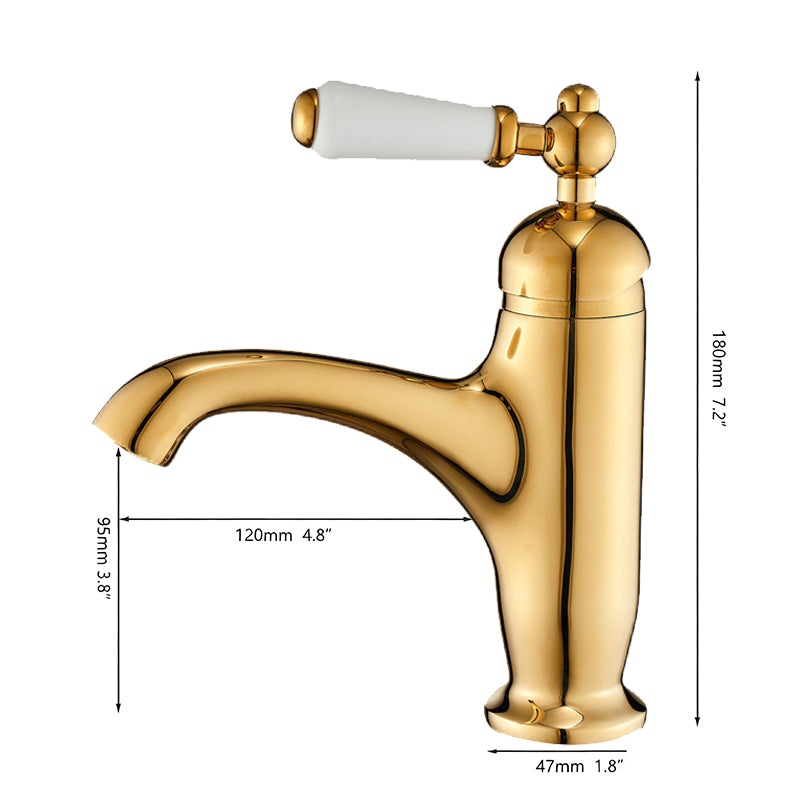 Goudkleurige nostalgische wastafelkraan met keramische hendel