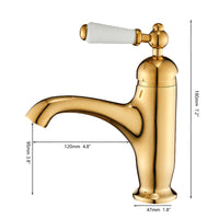 Goudkleurige nostalgische wastafelkraan met keramische hendel