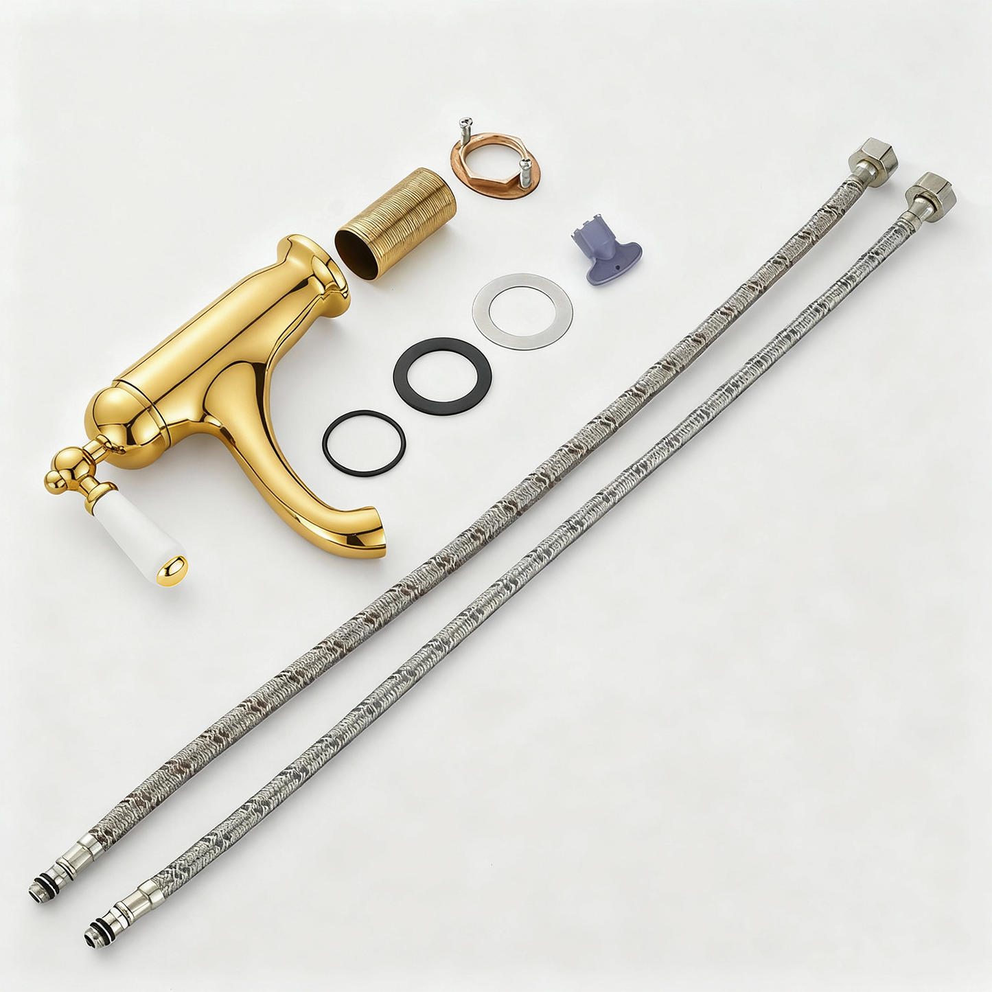 Goudkleurige nostalgische wastafelkraan met keramische hendel