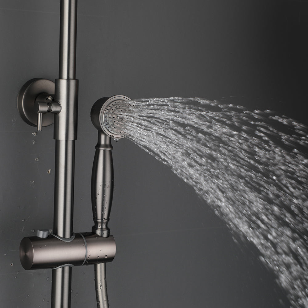 Opbouw doucheset gun metal met regendouche en handdouche