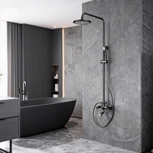 Opbouw doucheset gun metal met regendouche en handdouche