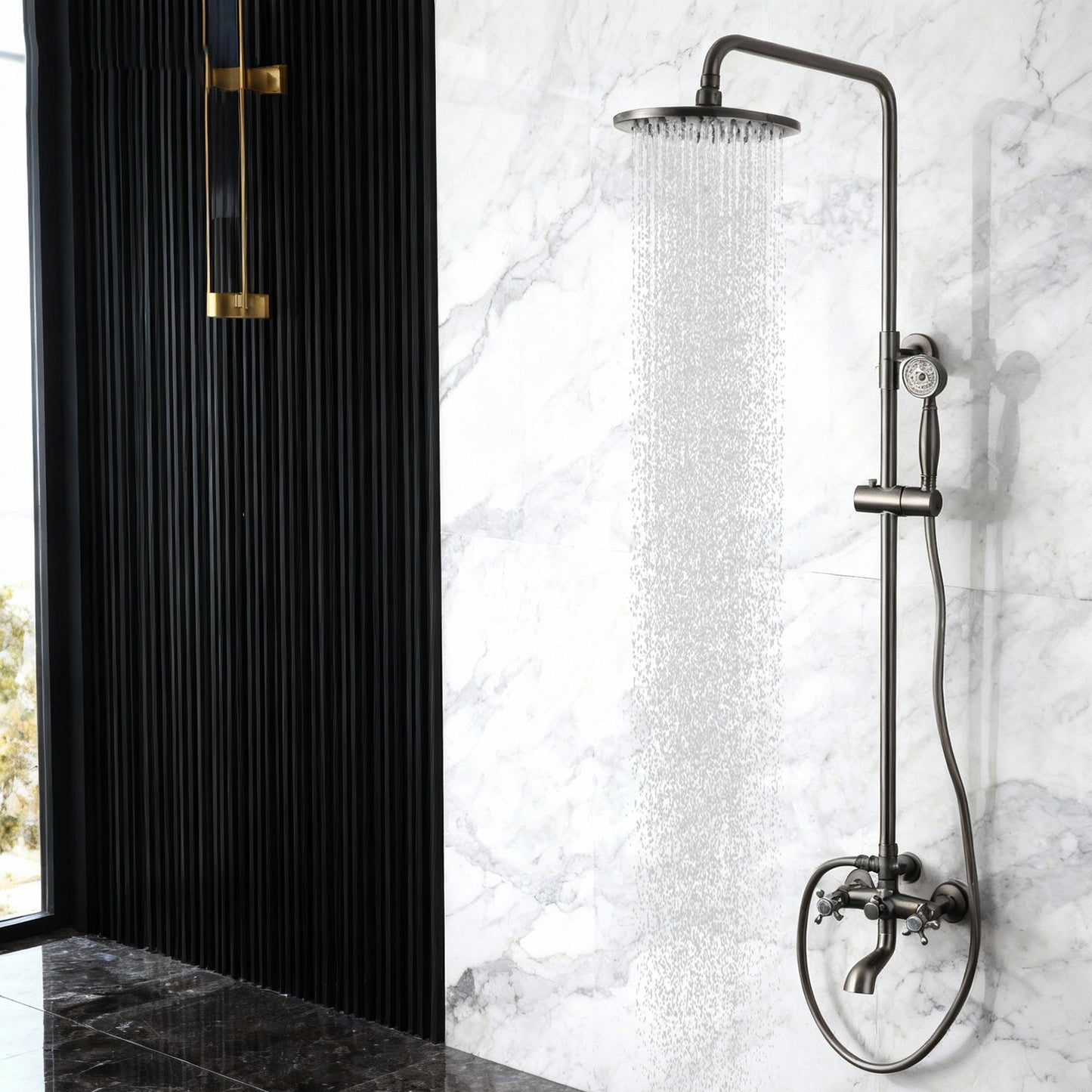 Opbouw doucheset gun metal met regendouche en handdouche