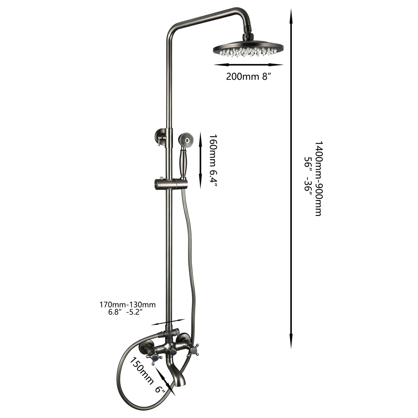 Opbouw doucheset gun metal met regendouche en handdouche