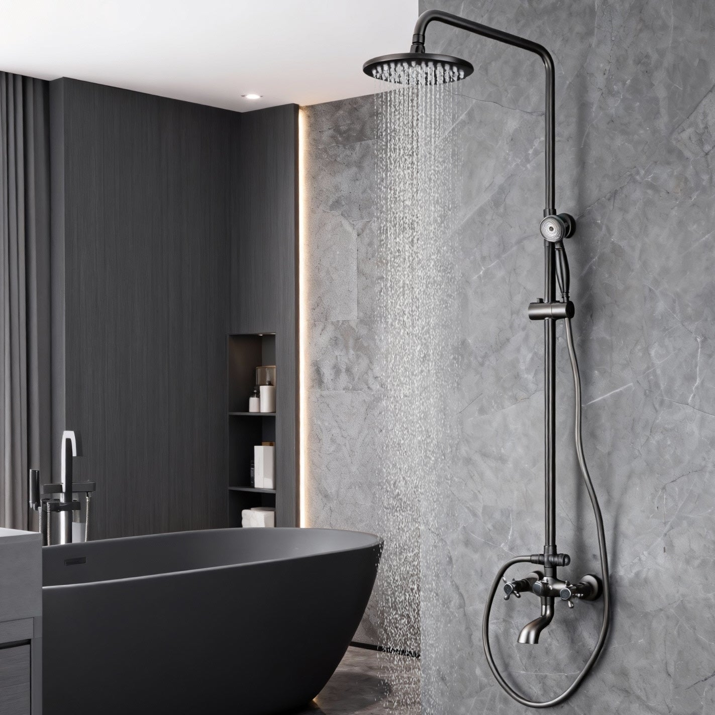 Opbouw doucheset gun metal met regendouche en handdouche