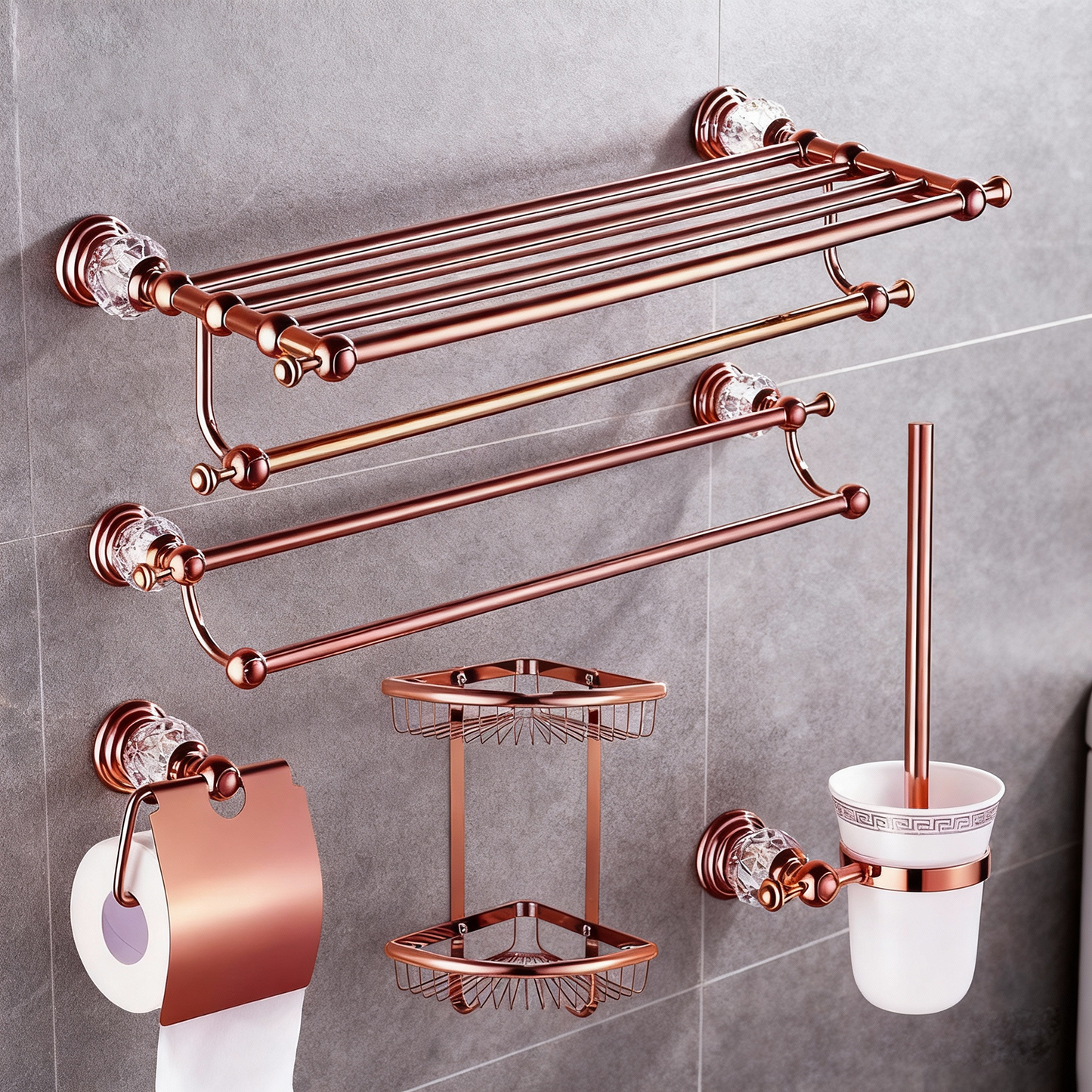 Roségouden badkamer accessoireset – 5-delig