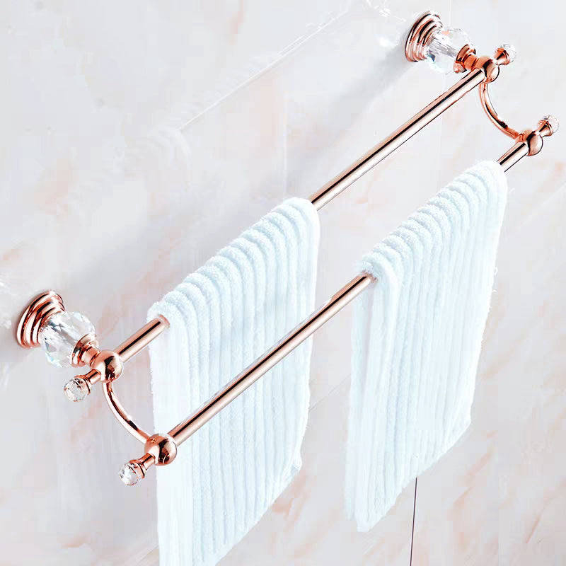 Dubbel handdoekrek roségoud 60 cm met kristalaccenten