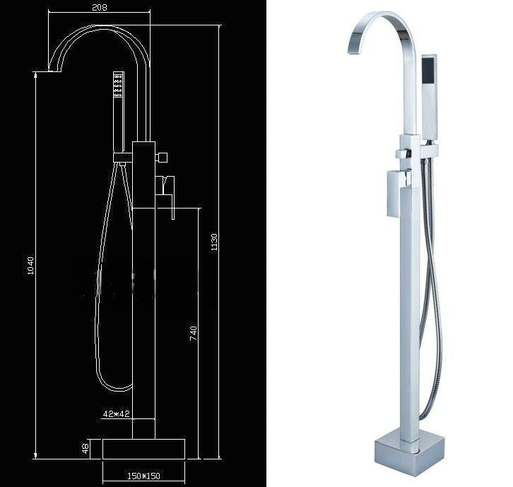 Vrijstaande chroom badkraan met vierkant design