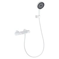 Witte thermostatische badkraan met handdouche – waterval uitloop