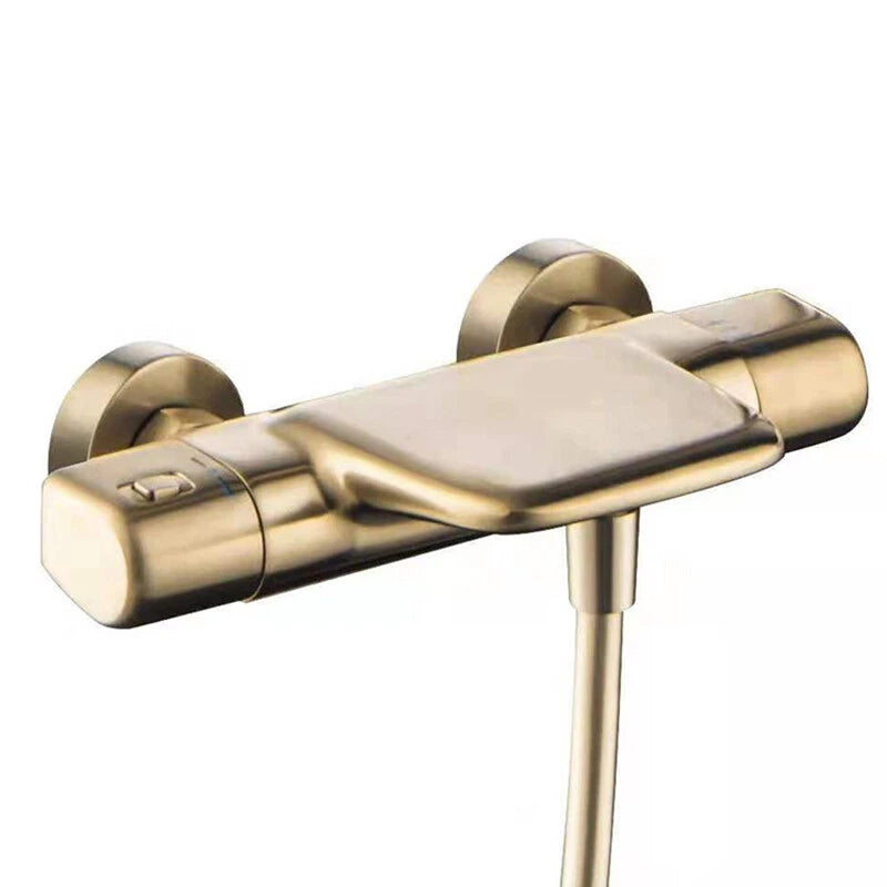 Gouden thermostatische badkraan met handdouche