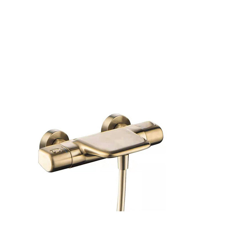 Gouden thermostatische badkraan met handdouche