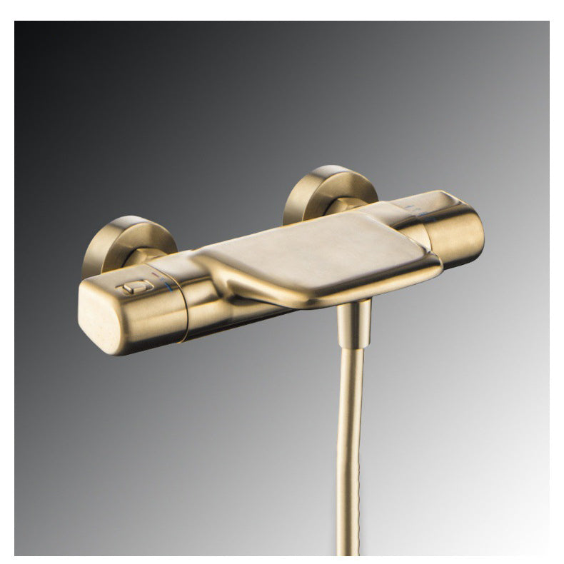 Gouden thermostatische badkraan met handdouche