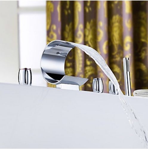 Waterval badkraan Swan 5-delig chroom met handdouche