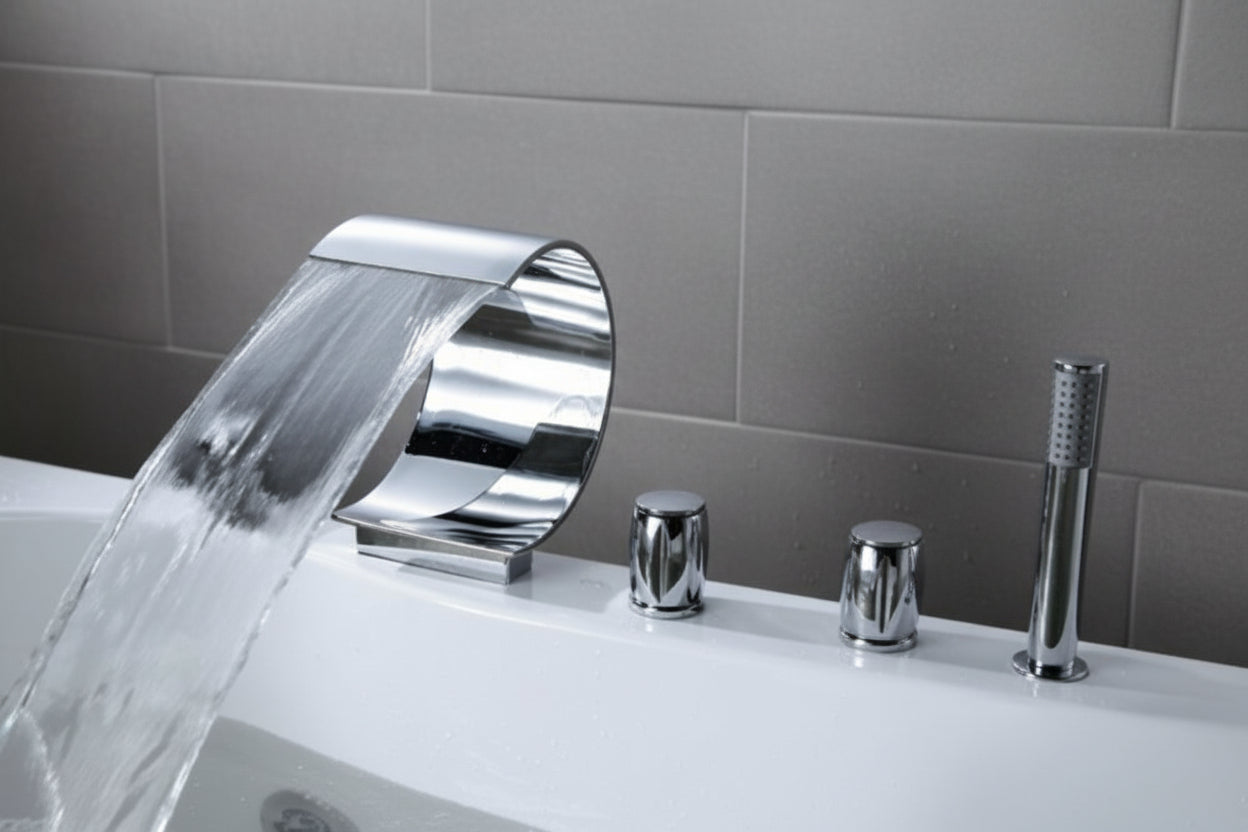 Waterval badkraan Swan 5-delig chroom met handdouche