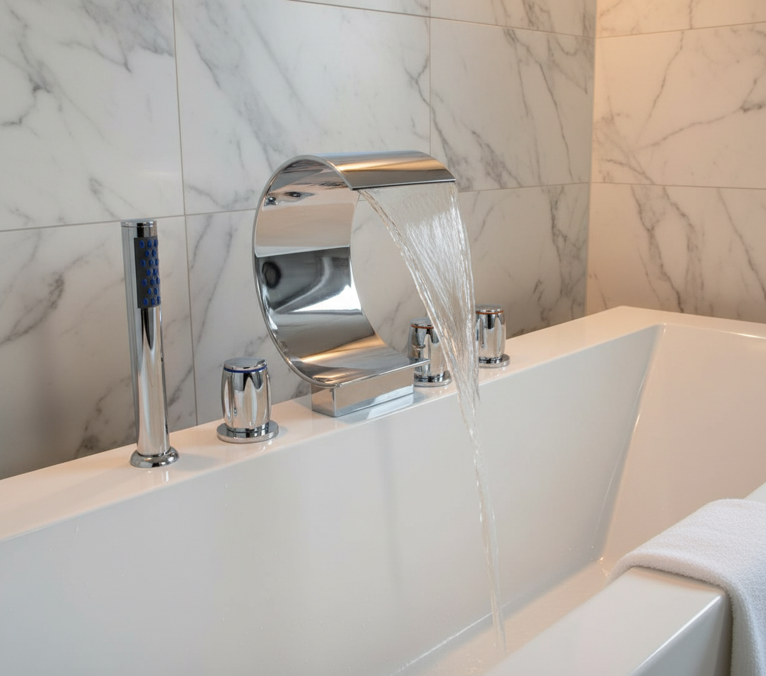 Waterval badkraan Swan 5-delig chroom met handdouche