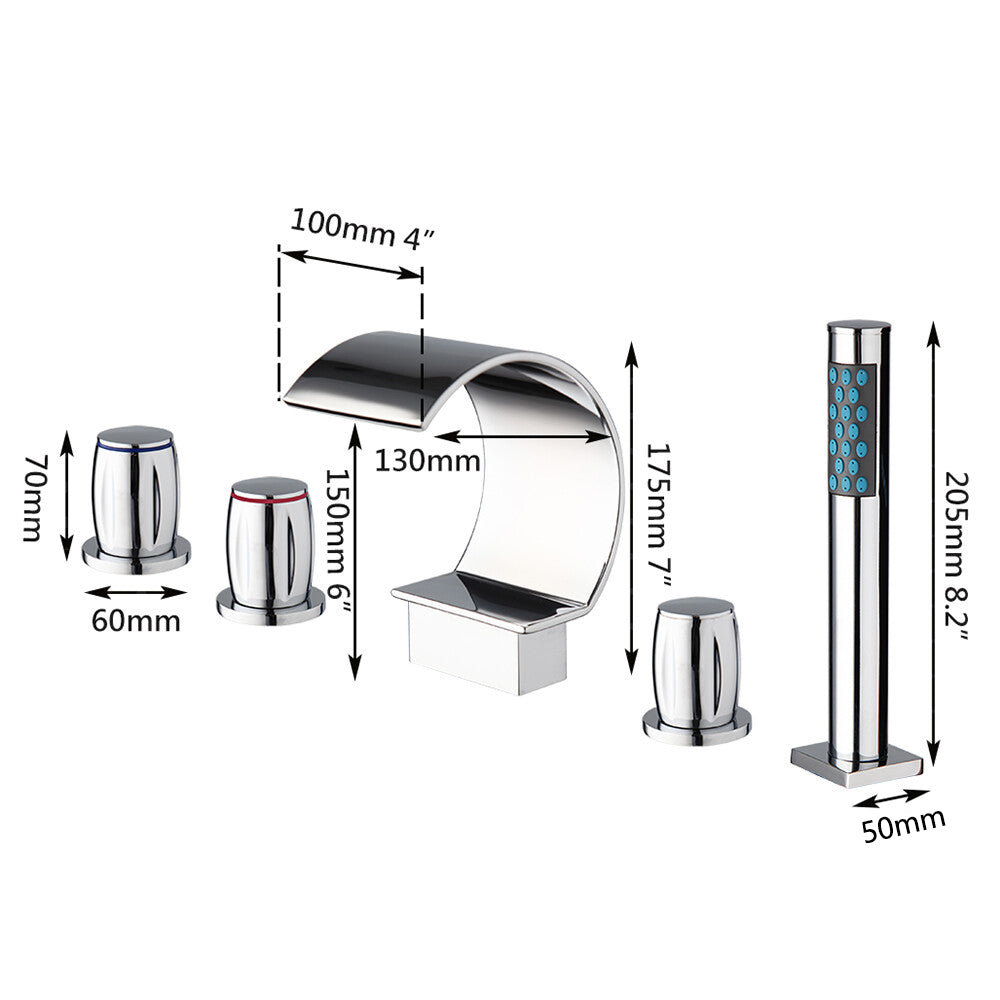 Waterval badkraan Swan 5-delig chroom met handdouche