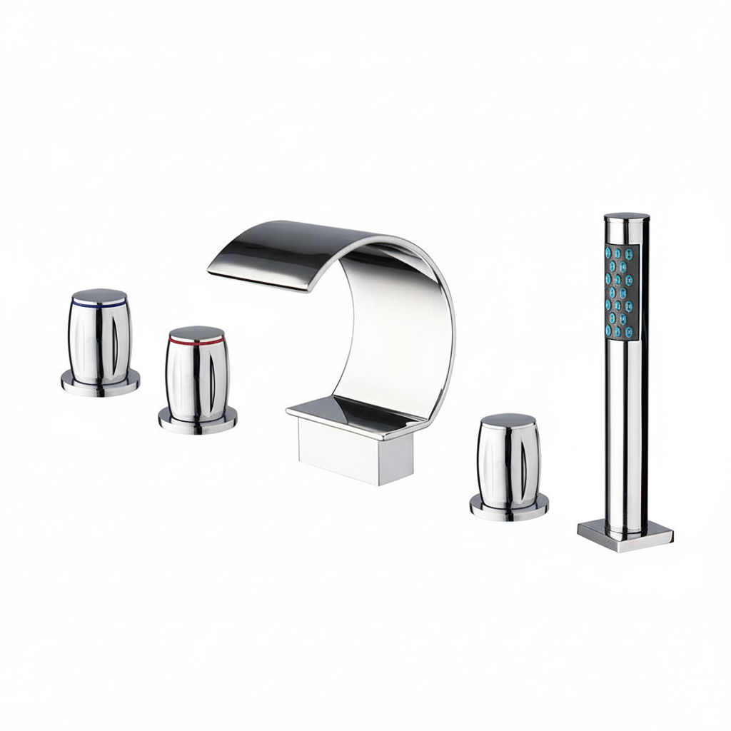 Waterval badkraan Swan 5-delig chroom met handdouche