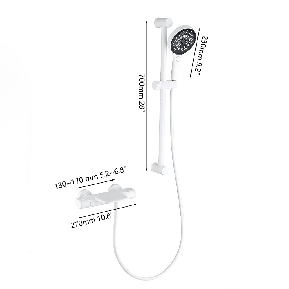 Witte thermostatische badkraan met handdouche en glijstang