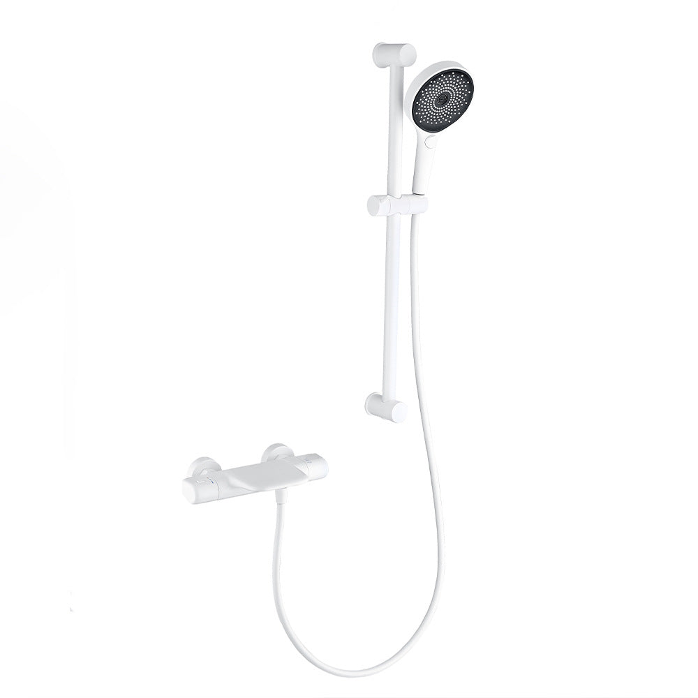 Witte thermostatische badkraan met handdouche en glijstang