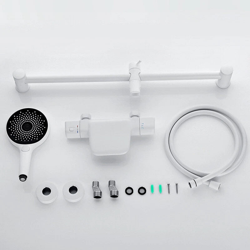 Witte thermostatische badkraan met handdouche en glijstang