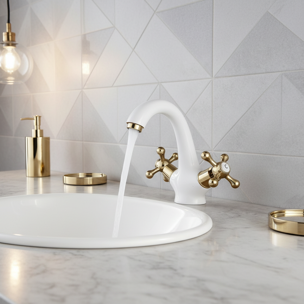 Badique Witte Wastafelkraan met Gouden Details
