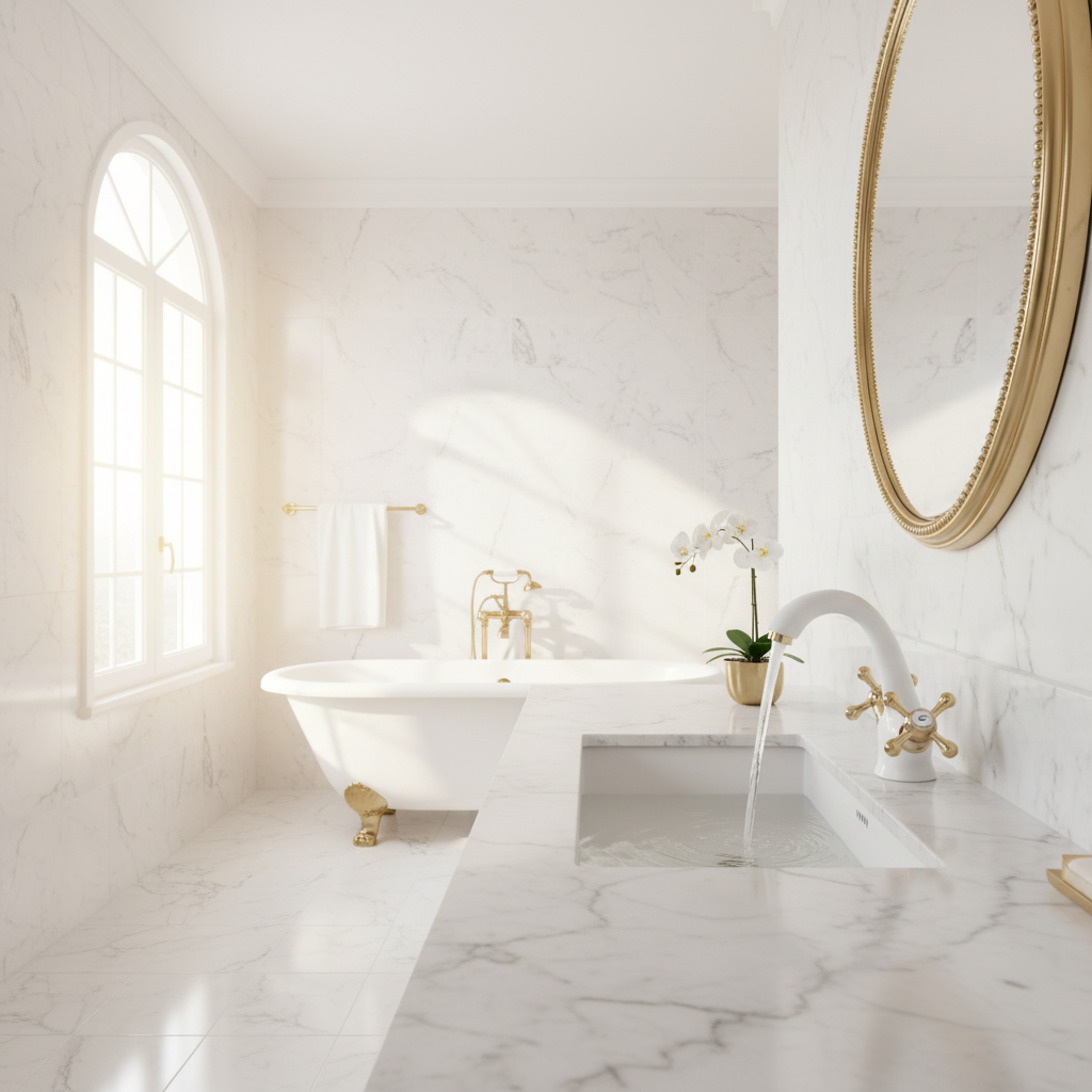 Badique Witte Wastafelkraan met Gouden Details