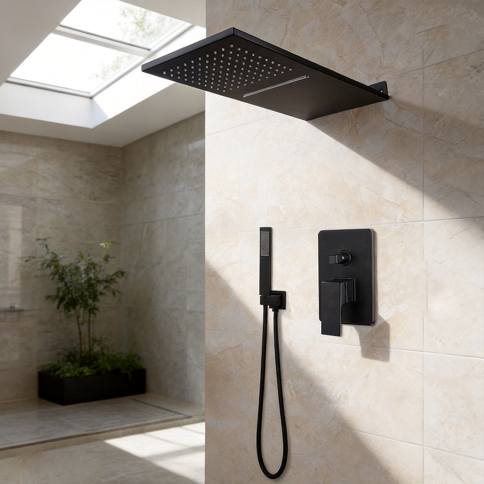 Zwarte Inbouw Regendouche met Extra Brede Stortdouche