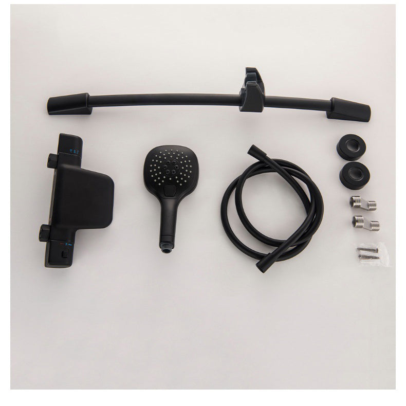 Zwarte thermostatische badkraan met handdouche en glijstang