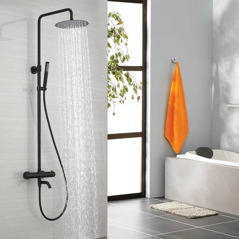 Zwarte opbouw regendouche met thermostaat