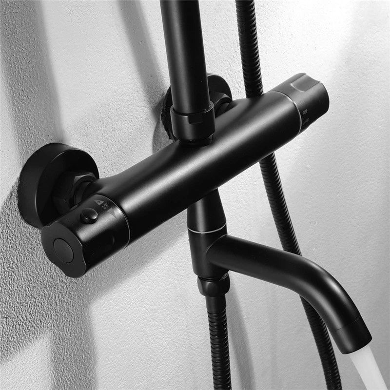 Zwarte opbouw regendouche met thermostaat