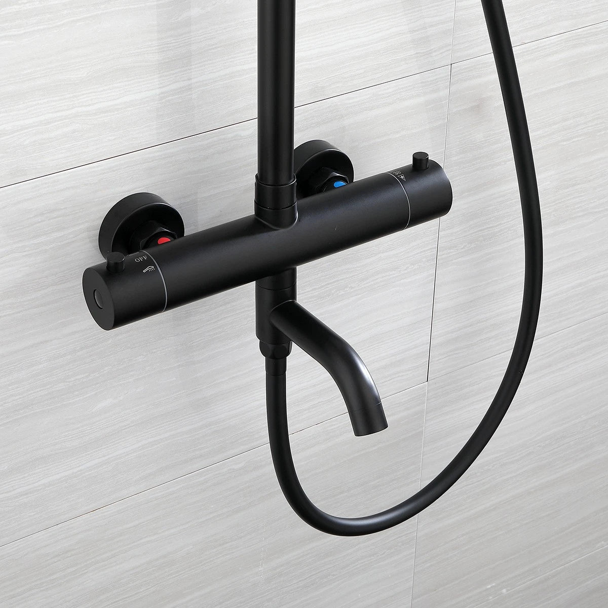 Zwarte opbouw regendouche met thermostaat