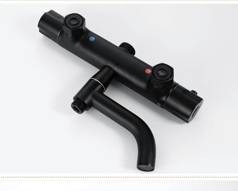 Zwarte opbouw regendouche met thermostaat