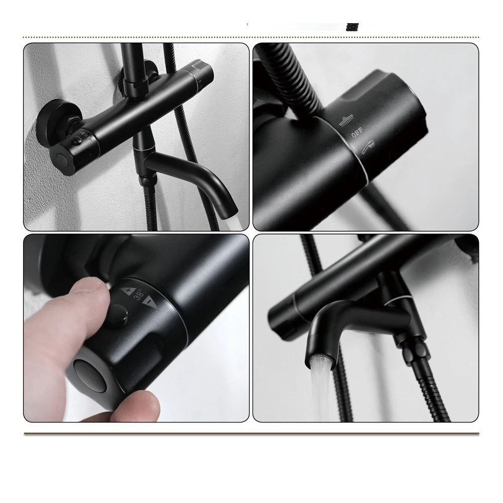 Zwarte opbouw regendouche met thermostaat