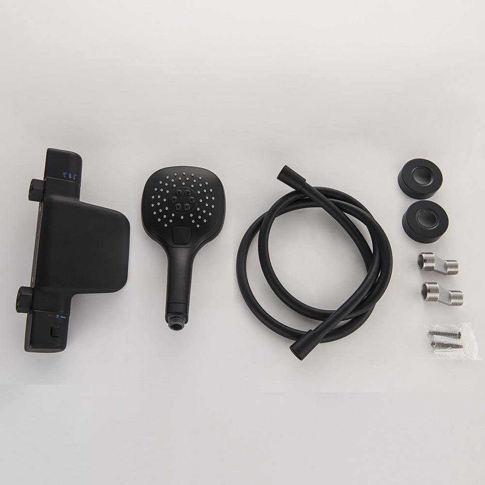 Thermostatische waterval badkraan met handdouche – mat zwart