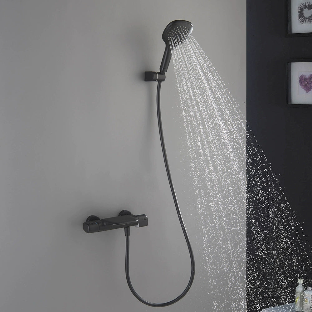Thermostatische waterval badkraan met handdouche – mat zwart