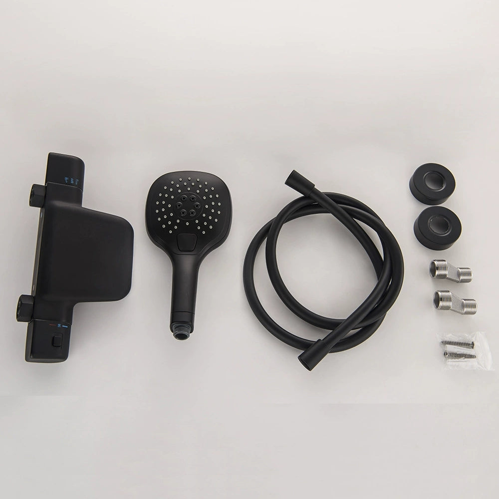 Thermostatische waterval badkraan met handdouche – mat zwart