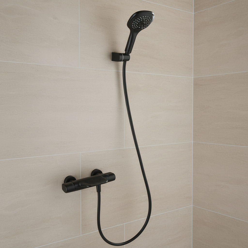 Thermostatische waterval badkraan met handdouche – mat zwart