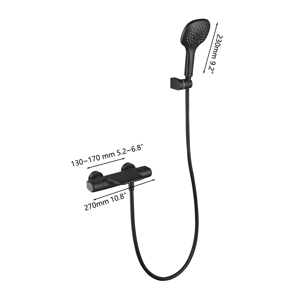 Thermostatische waterval badkraan met handdouche – mat zwart