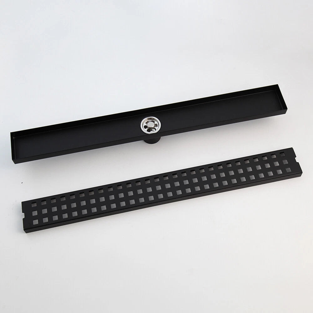 Zwarte vloerdrain met onderaansluiting – 60 cm