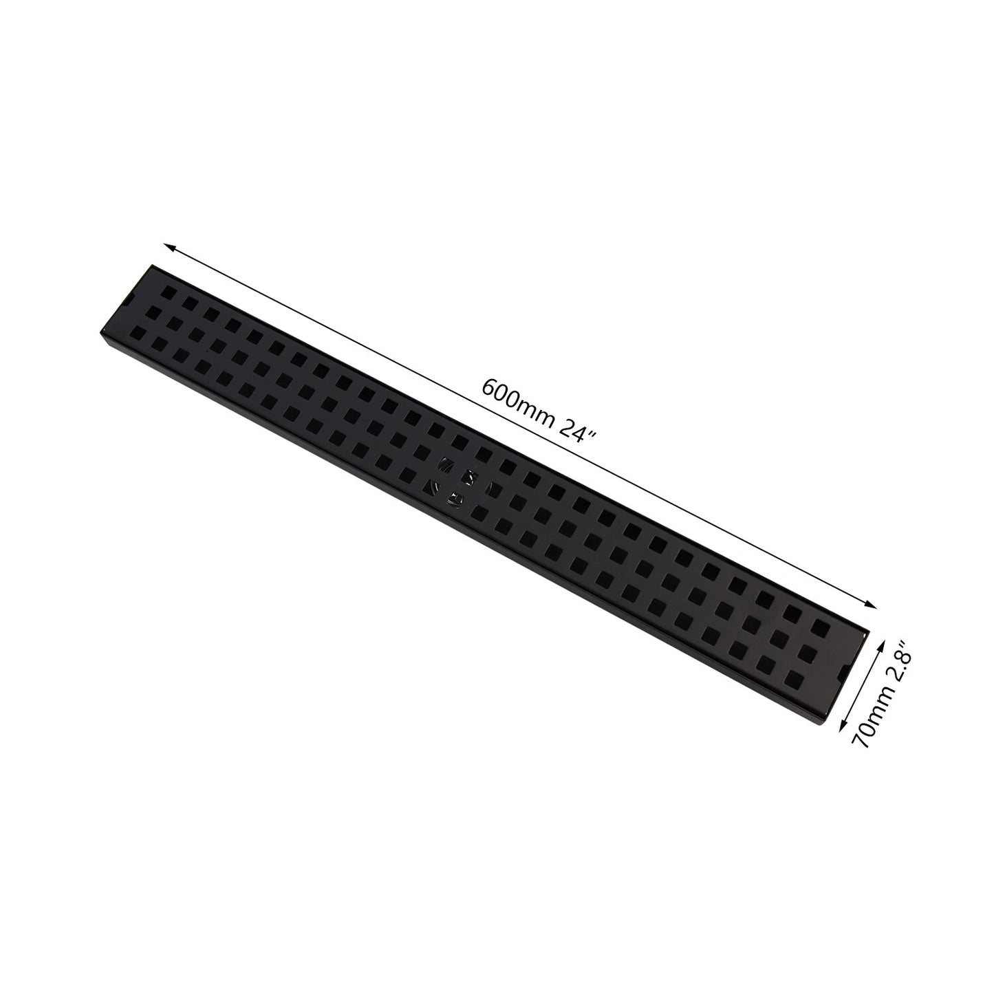 Zwarte vloerdrain met onderaansluiting – 60 cm