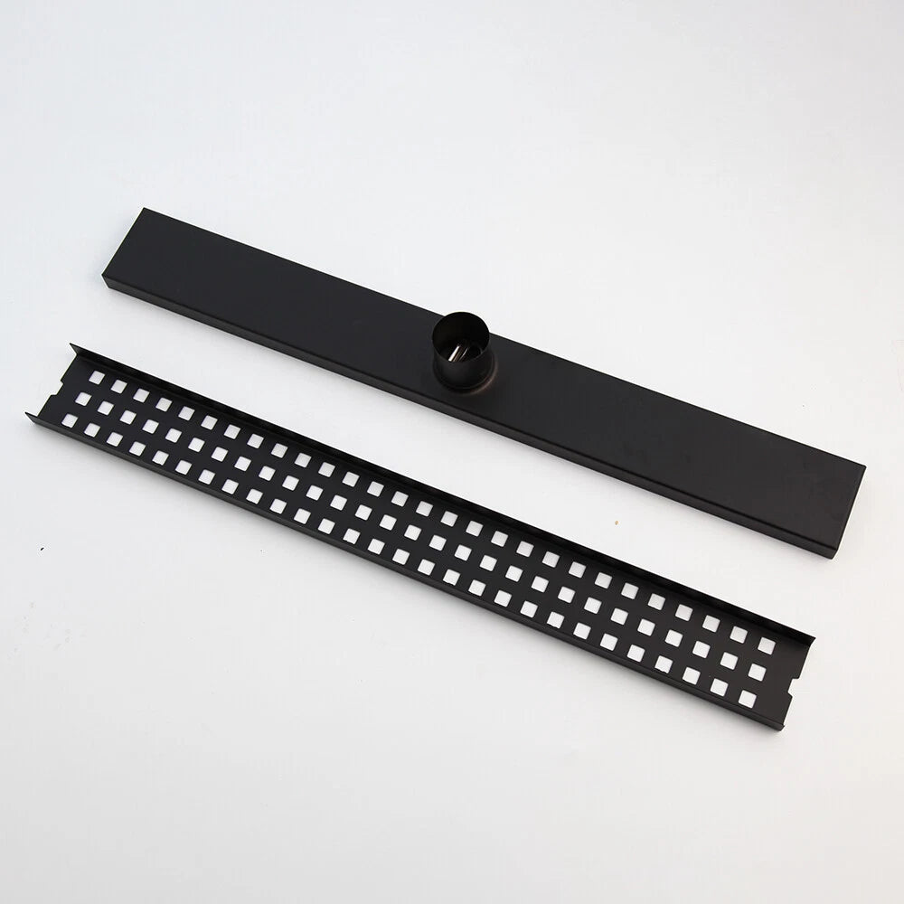 Zwarte vloerdrain met onderaansluiting – 60 cm