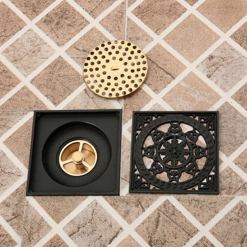 Zwarte vloerput/doucheput 10×10 cm met stankafsluiter